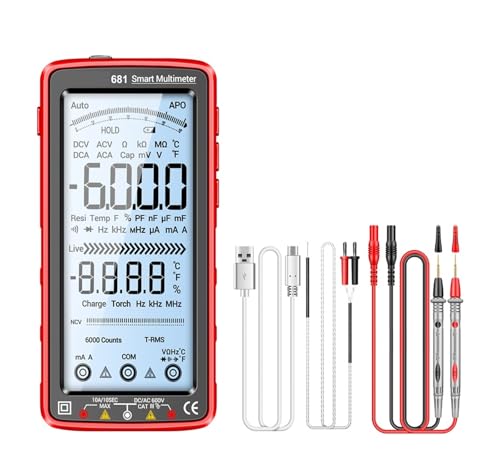 681 wiederaufladbares digitales professionelles Multimeter berührungsloser Spannungstester AC/DC-Spannungsmesser LCD-Bildschirm Stromtester(681 Red Pro) von YZZMY