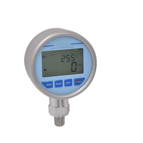 Manometer Genauigkeit 0,2% Manometer Edelstahl LCD-Hintergrundbeleuchtung Display Temperaturmessung for Öl Wasser Kraftstoff(G1-2,0-1.6Mpa) von YZZMY