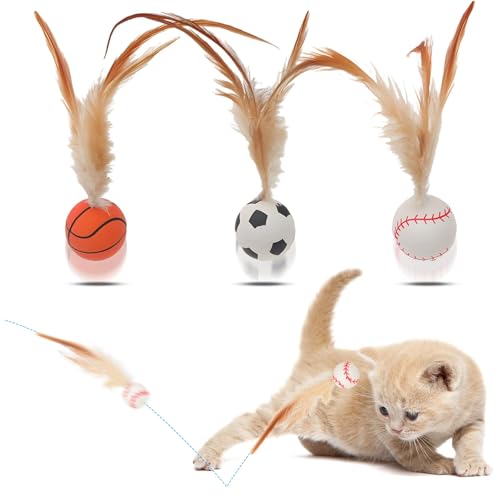 YZZT 3 Stück Katzenball-Spielzeug, interaktives Federspielzeug für Indoor-Katzen, federnd, interaktives Katzenball-Spielzeug, Chat-Federspielzeug, Chat-Spielzeug für Indoor-Katzen, Erwachsene, Teaser von YZZT