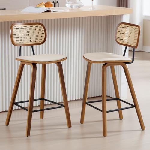 Ya-Home 2er Set Barhocker Rattan Barstuhl mit Lehne Thekenhocker mit Holzbeinen Sitzfläche aus Kunstleder modern Tresenhocker Küchenhocker für Kücheninsel/Hausbar, Beige Ya-Home 2er Set Barhocker Rattan Barstuhl mit Lehne Thekenhocker mit Holzbeinen Sitzfläche aus Kunstleder modern Tresenhocker Küchenhocker für Kücheninsel/Hausbar, Beige von Ya-Home