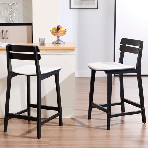 Ya-Home 2er Set Barhocker aus Holz für Küche Barstuhl PU Leder Tresenhocker mit Rückenlehne Bistrohocker Thekenhocker mit Holzbeinen für Esszimmer/Wohnzimmer, Schwarz von Ya-Home