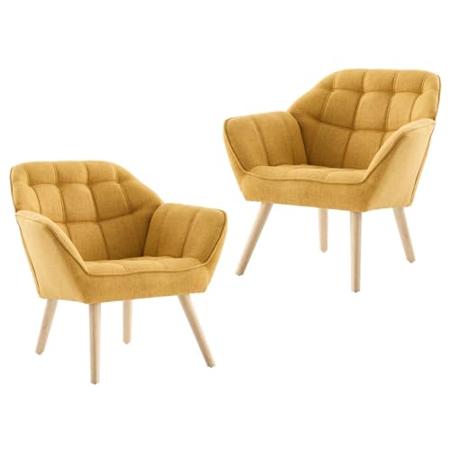 Ya-Home Akzentstuhl Sessel 2er Set, Gepolsterter Armlehnstuhl Lesestuhl mit Holzbeinen aus Leinen, Lesestuhl Einzelsofa Fernsehsessel für Wohnzimmer Schlafzimmer Lounges, Gelb Ya-Home Akzentstuhl Sessel 2er Set, Gepolsterter Armlehnstuhl Lesestuhl mit Holzbeinen aus Leinen, Lesestuhl Einzelsofa Fernsehsessel für Wohnzimmer Schlafzimmer Lounges, Gelb von Ya-Home