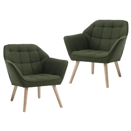 Ya-Home Akzentstuhl Sessel 2er Set, Gepolsterter Armlehnstuhl Lesestuhl mit Holzbeinen aus Leinen, Lesestuhl Einzelsofa Fernsehsessel für Wohnzimmer Schlafzimmer Lounges, Grün Ya-Home Akzentstuhl Sessel 2er Set, Gepolsterter Armlehnstuhl Lesestuhl mit Holzbeinen aus Leinen, Lesestuhl Einzelsofa Fernsehsessel für Wohnzimmer Schlafzimmer Lounges, Grün von Ya-Home