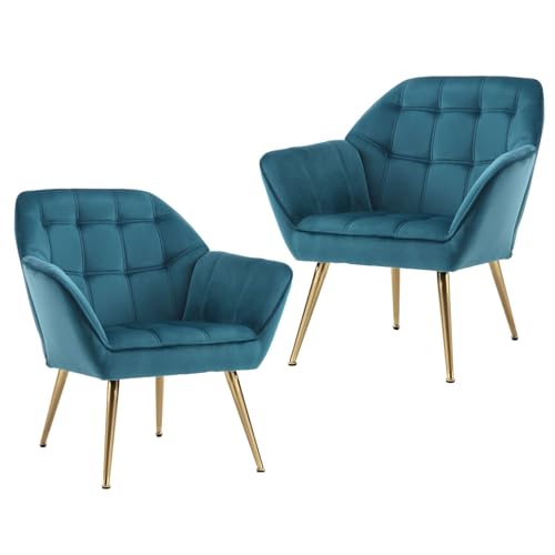 Ya-Home Akzentstuhl Sessel 2er Set, Gepolsterter Armlehnstuhl Lesestuhl mit Metallbeinen aus Samt, Lesestuhl Einzelsofa Fernsehsessel für Wohnzimmer Schlafzimmer Lounges, Blau Ya-Home Akzentstuhl Sessel 2er Set, Gepolsterter Armlehnstuhl Lesestuhl mit Metallbeinen aus Samt, Lesestuhl Einzelsofa Fernsehsessel für Wohnzimmer Schlafzimmer Lounges, Blau von Ya-Home