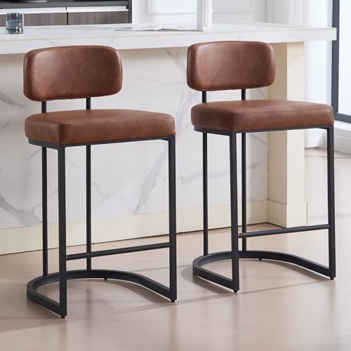 Ya-Home Barhocker 2er Set, Bistrohocker mit Fußstütze, Barstühle mit Metallgestell, Küchenhocker mit breitem Sitzkissen, Kunstleder, Braun von Ya-Home