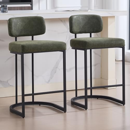 Ya-Home Barhocker 2er Set, Bistrohocker mit Fußstütze, Barstühle mit Metallgestell, Küchenhocker mit breitem Sitzkissen, Kunstleder, Grün von Ya-Home