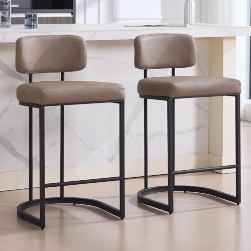Ya-Home Barhocker 2er Set, Bistrohocker mit Fußstütze, Barstühle mit Metallgestell, Küchenhocker mit breitem Sitzkissen, Kunstleder, Khaki von Ya-Home