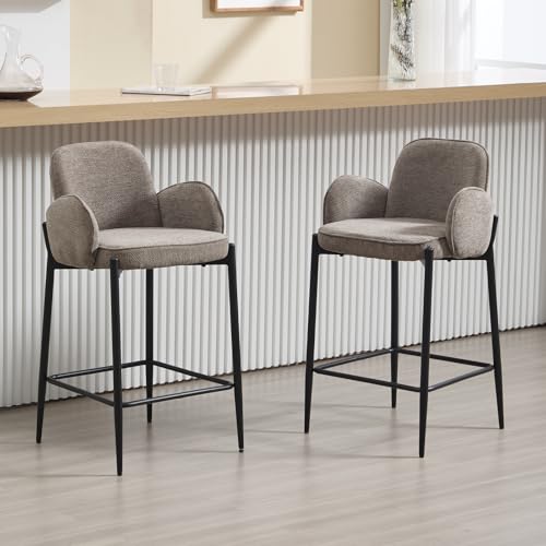 Ya-Home Barhocker 2er Set Barstuhl aus Chenille Tresenhocker mit Metallbeine gepolsterte Thekenhocker mit Armlehne für Kücheninsel/Hausbar, Braun von Ya-Home