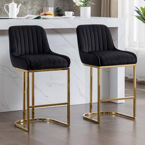 Ya-Home Barhocker 2er Set Barstuhl aus Samt tresenhocker mit goldenem metallbein gepolstert bistrohocker mit Rückenlehne Thekenhocker ohne armlehne für Kücheninsel/Hausbar, Schwarz Ya-Home Barhocker 2er Set Barstuhl aus Samt tresenhocker mit goldenem metallbein gepolstert bistrohocker mit Rückenlehne Thekenhocker ohne armlehne für Kücheninsel/Hausbar, Schwarz von Ya-Home