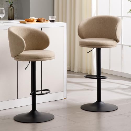 Ya-Home Barhocker 2er Set Barstuhl mit Lehne Tresenhocker Drehbar Küchenhocker Höhenverstellbar für Küche/Hausbar, Leinen, Khaki von Ya-Home