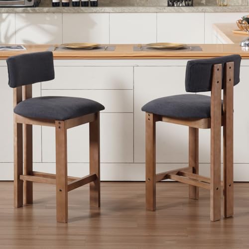 Ya-Home Barhocker 2er Set Leinen Barstuhl aus Holz gepolsterte Tresenhocker Bistrohocker mit lehne Thekenhocker mit Holzbeinen für Küche/Esszimmer/Wohnzimmer, Holzkohle von Ya-Home
