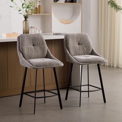 Ya-Home Barhocker 2er Set Moderne Barstuhl aus Chenille Tresenhocker Bistrohocker mit lehne Küchenhocker mit schwarzen Metallbeinen für Küche/Bars/Esszimmer, Grau von Ya-Home