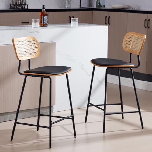 Ya-Home Barhocker 2er Set Rattan Barstuhl mit Metallbeinen Küchenhocker Sitzfläche aus Kunstleder Tresenhocker für Kücheninsel, Schwarz Ya-Home Barhocker 2er Set Rattan Barstuhl mit Metallbeinen Küchenhocker Sitzfläche aus Kunstleder Tresenhocker für Kücheninsel, Schwarz von Ya-Home