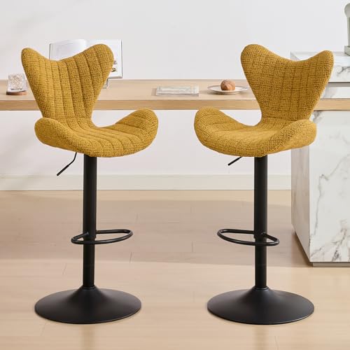 Ya-Home Barhocker 2er Set aus Chenille Barstuhl höhenverstellbar mit Fußstütze Thekenhocker drehbar mit Lehne, Gelb Ya-Home Barhocker 2er Set aus Chenille Barstuhl höhenverstellbar mit Fußstütze Thekenhocker drehbar mit Lehne, Gelb von Ya-Home