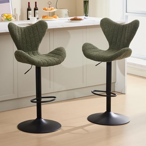 Ya-Home Barhocker 2er Set aus Chenille Barstuhl höhenverstellbar mit Fußstütze Thekenhocker drehbar mit Lehne, Grün von Ya-Home