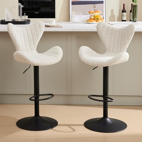 Ya-Home Barhocker 2er Set aus Chenille Barstuhl höhenverstellbar mit Fußstütze Thekenhocker drehbar mit Lehne, Hafermilch von Ya-Home