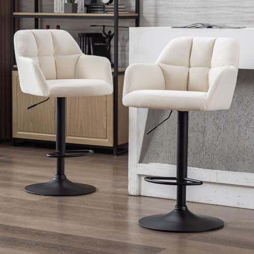 Ya-Home Barhocker 2er Set aus Samt Barstuhl mit Armlehne Thekenhocker höhenverstellbar Bistrohocker drehbar Tresenhocker mit Fußstütze für Hausbar/Küche, Beige Ya-Home Barhocker 2er Set aus Samt Barstuhl mit Armlehne Thekenhocker höhenverstellbar Bistrohocker drehbar Tresenhocker mit Fußstütze für Hausbar/Küche, Beige von Ya-Home