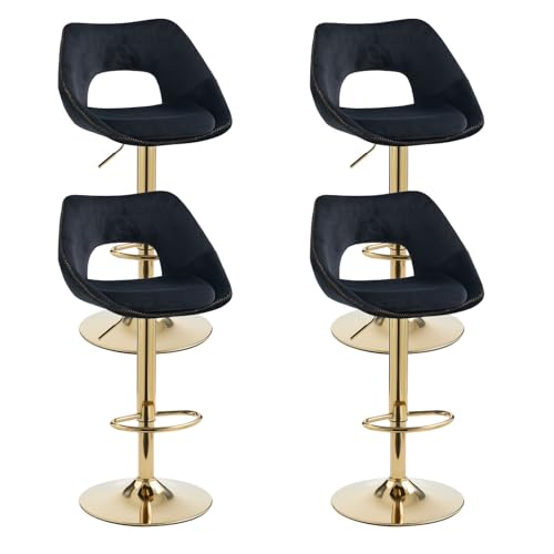 Ya-Home Barhocker 4er Set, Barstühle höhenverstellbar, Küchenhocker 360° drehbar, Tresenhocker mit Rückenlehne, goldene Fußstütze, Samt, Schwarz von Ya-Home