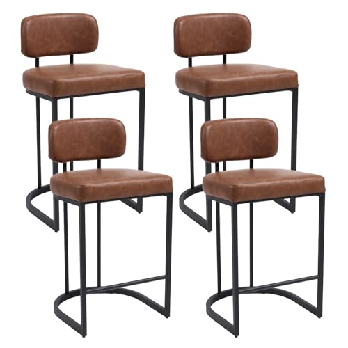 Ya-Home Barhocker 4er Set, Bistrohocker mit Fußstütze, Barstühle mit Metallgestell, Küchenhocker mit breitem Sitzkissen, Kunstleder, Braun von Ya-Home