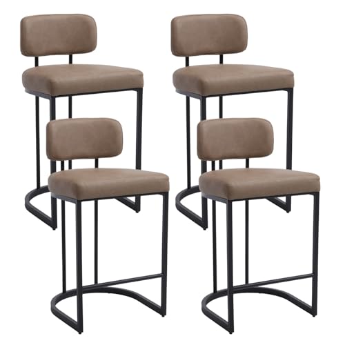 Ya-Home Barhocker 4er Set, Bistrohocker mit Fußstütze, Barstühle mit Metallgestell, Küchenhocker mit breitem Sitzkissen, Kunstleder, Khaki von Ya-Home