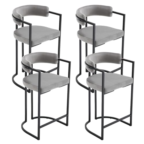 Ya-Home Barhocker 4er Set, Samt Barstuhl Küchenstuhl mit Metallgestell in Schwarz Moderne Tresenhocker Bistrohocker für Kücheninsel, Bar, Esszimmer,Grau von Ya-Home