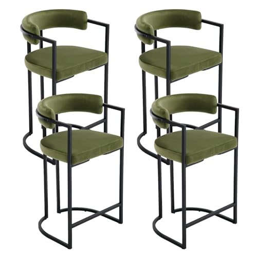 Ya-Home Barhocker 4er Set, Samt Barstuhl Küchenstuhl mit Metallgestell in Schwarz Moderne Tresenhocker Bistrohocker für Kücheninsel, Bar, Esszimmer,Grün von Ya-Home