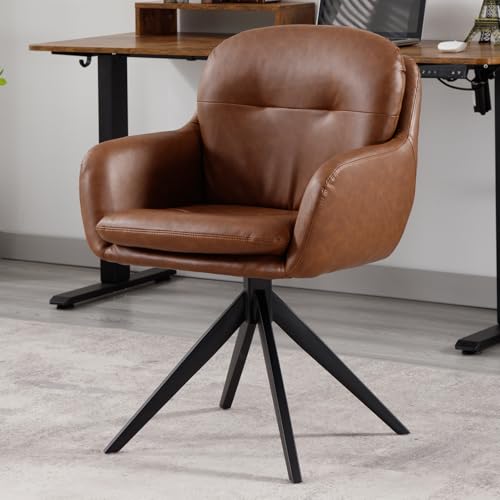 Ya-Home Bürostuhl aus PU Leder 360° Drehstuhl ergonomischer Schreibtischstuhl mit Armlehnen Arbeitsstuhl Computerstuhl für Arbeitszimmer/Büro, Braun von Ya-Home