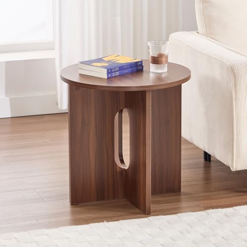 Ya-Home Couchtisch Rund Beistelltisch Holz Tisch Klein Wohnzimmertisch mit gekreuzten Beinen Sofatisch für Wohnzimmer/Schlafzimmer, Walnuss von Ya-Home