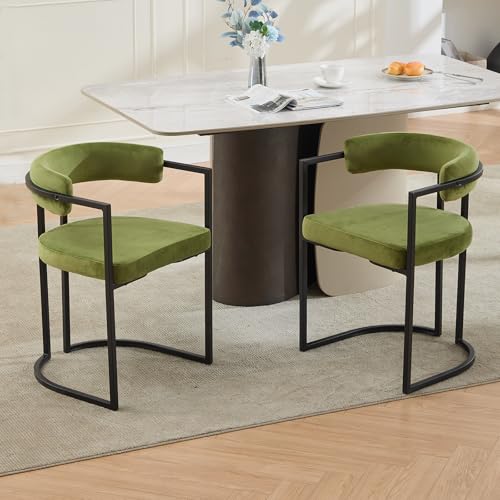 Ya-Home Esszimmerstühle 2er Set, Halbkreisförmiger Küchenstühle mit Schwarzmetall-Gestell, Moderne Polsterstühle Samt für Esszimmer Küche Schlafzimmer,Grün von Ya-Home