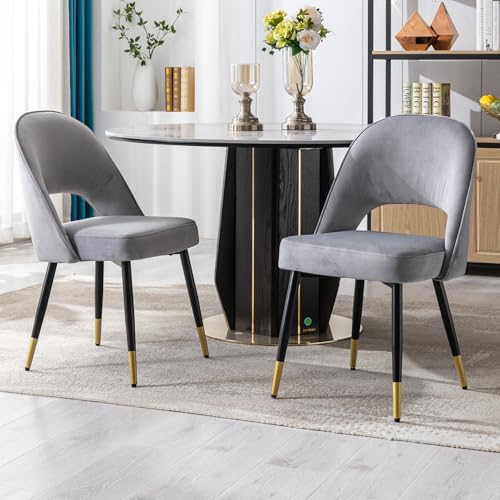 Ya-Home Esszimmerstühle 2er Set, Küchenstuhl Polsterstuhl Esstischstühle Sessel mit Metallbeine Rückenlehne aus Samt, für Esszimmer, Wohnzimmer, Schlafzimmer und Empfang, Grau Ya-Home Esszimmerstühle 2er Set, Küchenstuhl Polsterstuhl Esstischstühle Sessel mit Metallbeine Rückenlehne aus Samt, für Esszimmer, Wohnzimmer, Schlafzimmer und Empfang, Grau von Ya-Home