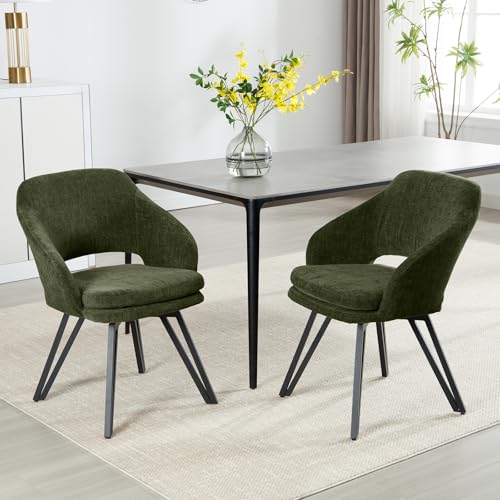 Ya-Home Esszimmerstühle 2er Set Drehstuhl mit Armlehnen Küchenstühle mit Metallgestell, Chenille, Grün von Ya-Home