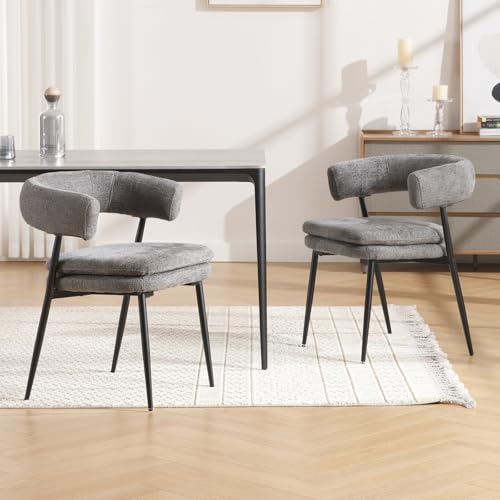 Ya-Home Esszimmerstühle 2er Set Küchenstühle mit Armlehnen Polsterstuhl mit Metallgestell für Esszimmer, Chenille, Grau von Ya-Home