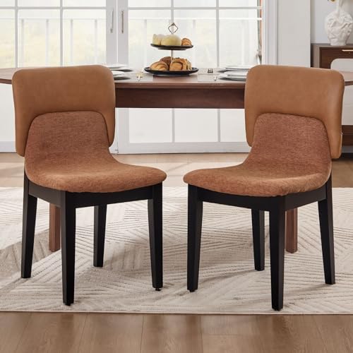 Ya-Home Esszimmerstühle 2er Set Küchenstühle mit Holzbeinen Polsterstuhl mit PU-Leder und Chenille Patchwork Stühle Ohne Armlehne für Esszimmer, Braun Ya-Home Esszimmerstühle 2er Set Küchenstühle mit Holzbeinen Polsterstuhl mit PU-Leder und Chenille Patchwork Stühle Ohne Armlehne für Esszimmer, Braun von Ya-Home