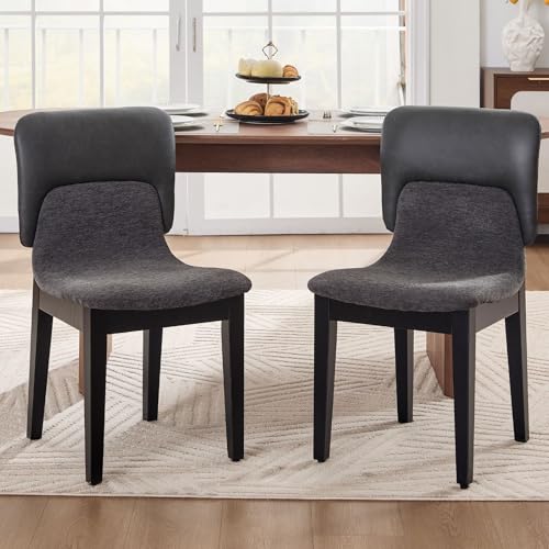 Ya-Home Esszimmerstühle 2er Set Küchenstühle mit Holzbeinen Polsterstuhl mit PU-Leder und Chenille Patchwork Stühle Ohne Armlehne für Esszimmer, Grau von Ya-Home