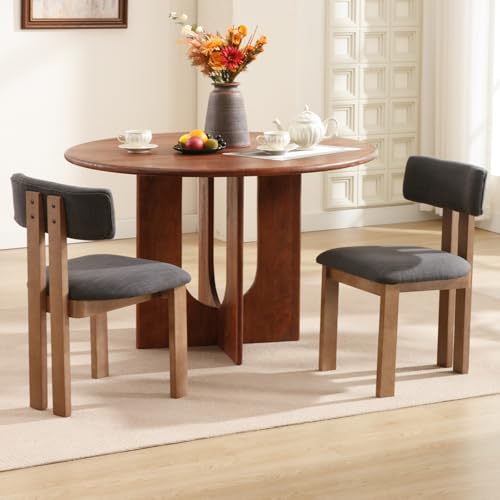 Ya-Home Esszimmerstühle 2er Set Leinen Vintage Seitenstühle Holz Esstischstühle Küchenstühle ohne Armlehne für Wohnzimmer/Schlafzimmer/Küche, Schwarz von Ya-Home
