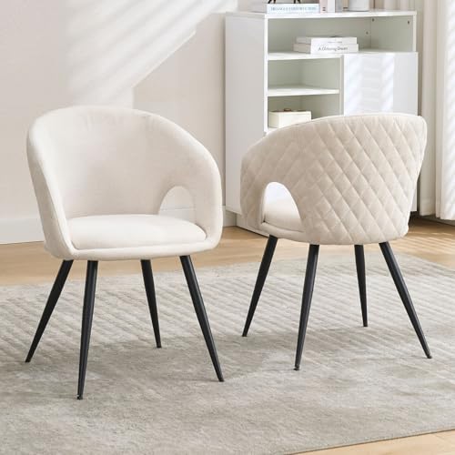 Ya-Home Esszimmerstühle 2er Set Polsterstuhl aus Chenille Küchenstühle mit Armlehne Gepolsterter Armlehnstuhl mit Metallbeinen für Esszimmer/Wohnzimmer/Küche, Beige von Ya-Home