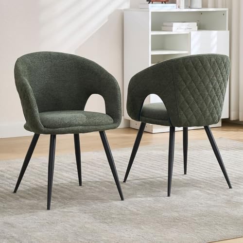 Ya-Home Esszimmerstühle 2er Set Polsterstuhl aus Chenille Küchenstühle mit Armlehne Gepolsterter Armlehnstuhl mit Metallbeinen für Esszimmer/Wohnzimmer/Küche, Grün von Ya-Home