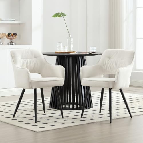 Ya-Home Esszimmerstühle 2er Set aus Chenille Armlehnstuhl Küchenstühle mit Armlehne modern Essstühle Polsterstuhl mit Metallbeinen für Esszimmer/Wohnzimmer/Küche, Beige von Ya-Home
