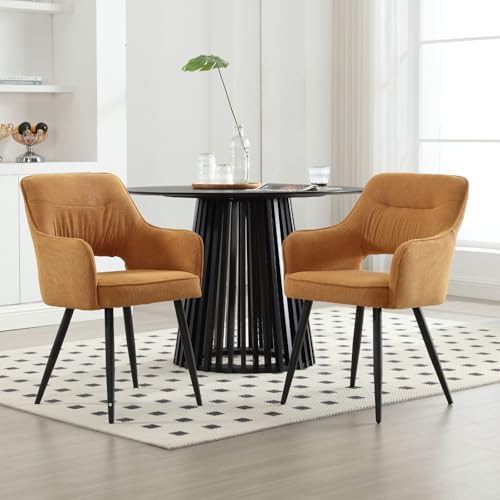 Ya-Home Esszimmerstühle 2er Set aus Chenille Armlehnstuhl Küchenstühle mit Armlehne modern Essstühle Polsterstuhl mit Metallbeinen für Esszimmer/Wohnzimmer/Küche, Gelb von Ya-Home
