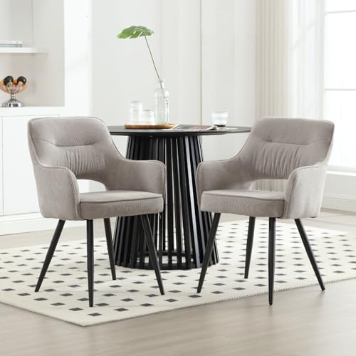 Ya-Home Esszimmerstühle 2er Set aus Chenille Armlehnstuhl Küchenstühle mit Armlehne modern Essstühle Polsterstuhl mit Metallbeinen für Esszimmer/Wohnzimmer/Küche, Grau von Ya-Home