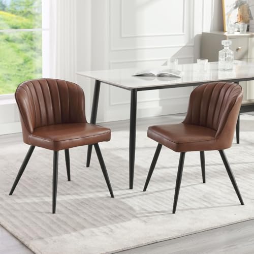 Ya-Home Esszimmerstühle 2er Set aus Kunstleder, Moderne Küchenstuhl mit geschwungener Rückenlehne Polsterstuhl für Küche/Wohnzimmer, Braun von Ya-Home