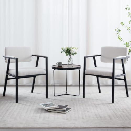 Ya-Home Esszimmerstühle 2er Set aus Leinen Küchenstühle mit Rückenlehne modern Polsterstühle Küche Armlehnstuhl mit Metallgestell für Esszimmer/Wohnzimmer, Weiß von Ya-Home