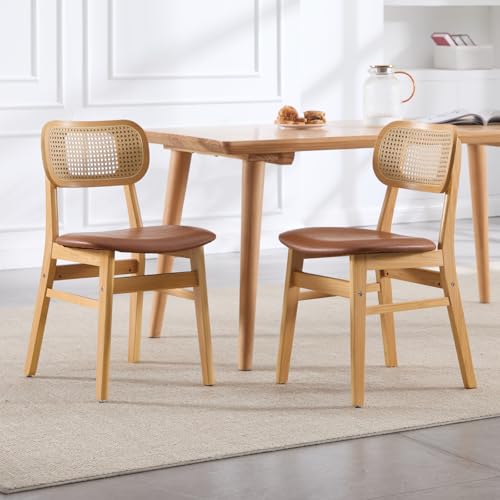Ya-Home Esszimmerstühle 3er Set PU Leder Küchenstühle mit Rückenlehne Akzentstühle Rattan Polsterstuh mit Massivholzbeinen für Esszimmer/Wohnzimmer/Küche, Braun Ya-Home Esszimmerstühle 3er Set PU Leder Küchenstühle mit Rückenlehne Akzentstühle Rattan Polsterstuh mit Massivholzbeinen für Esszimmer/Wohnzimmer/Küche, Braun von Ya-Home
