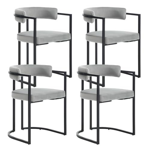 Ya-Home Esszimmerstühle 4er Set, Halbkreisförmiger Küchenstühle mit Schwarzmetall-Gestell, Moderne Polsterstühle Samt für Esszimmer Küche Schlafzimmer,Grau Ya-Home Esszimmerstühle 4er Set, Halbkreisförmiger Küchenstühle mit Schwarzmetall-Gestell, Moderne Polsterstühle Samt für Esszimmer Küche Schlafzimmer,Grau von Ya-Home