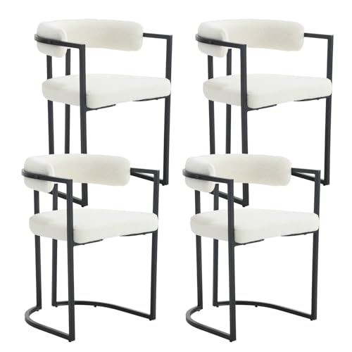Ya-Home Esszimmerstühle 4er Set, Halbkreisförmiger Küchenstühle mit Schwarzmetall-Gestell, Moderne Polsterstühle Teddystoff für Esszimmer Küche Schlafzimmer,Weiß von Ya-Home