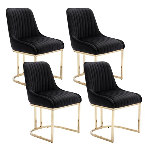 Ya-Home Esszimmerstühle 4er Set, Polsterstühle Küchenstühle mit Metallbeinen aus Samt, Sessel für Esszimmer Küche Wohnzimmer Schlafzimmer, Schwarz von Ya-Home