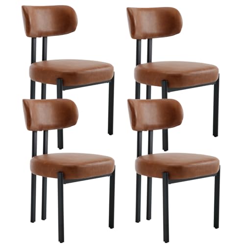 Ya-Home Esszimmerstühle 4er Set, Runde Boucle Stühle aus PU Kunstleder, Küchenstühle mit Schwarzmetall Gestell Polsterstuhl für Küche/Esszimmer, Braun von Ya-Home