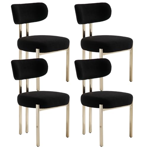 Ya-Home Esszimmerstühle 4er Set, Runde Boucle Stühle aus Teddy Stoff, Küchenstühle mit vergoldetem Metallgestell Polsterstuhl für Küche/Esszimmer,Schwarz von Ya-Home