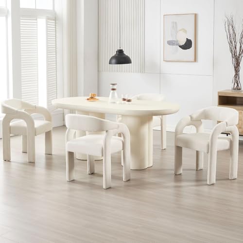 Ya-Home Esszimmerstühle 4er Set, gepolsterter Küchenstühle mit Curved Back Nordic Armlehnstuhl aus Chenille Loungesessel für Esszimmer/Wohnzimmer/Küche, Weiß von Ya-Home