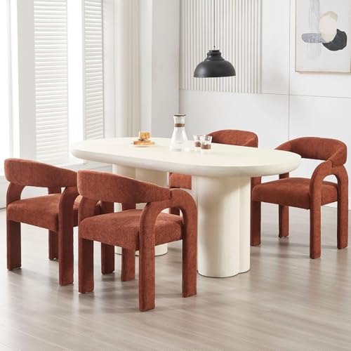 Ya-Home Esszimmerstühle 4er Set, gepolsterter Küchenstühle mit Curved Back Nordic Armlehnstuhl aus Chenille Loungesessel für Esszimmer/Wohnzimmer/Küche, Orange von Ya-Home